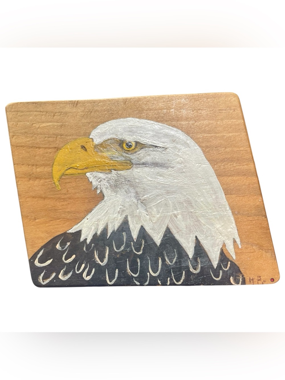 Mini Painting Tempura Paints On Wood Block American Eagle 5”x3.5” Signed